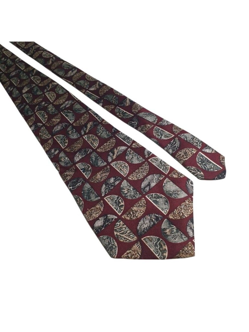 Albert Nipon Mens Burgundy Abstract Half Moon Tie Vintage Silk Blend Made USA